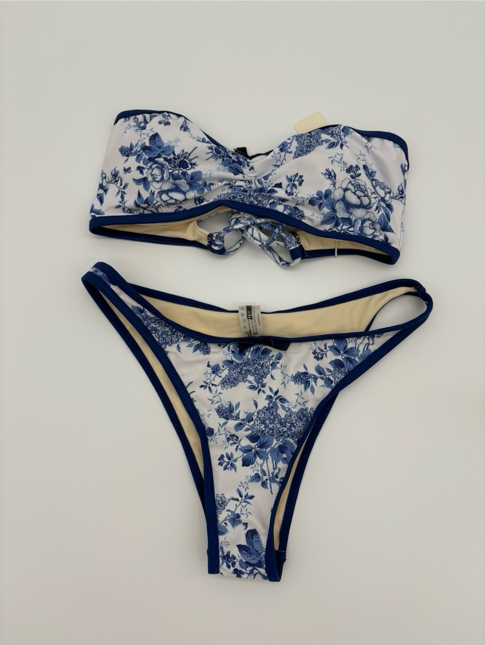 Blue Floral Bandeau Bikini Set NWT